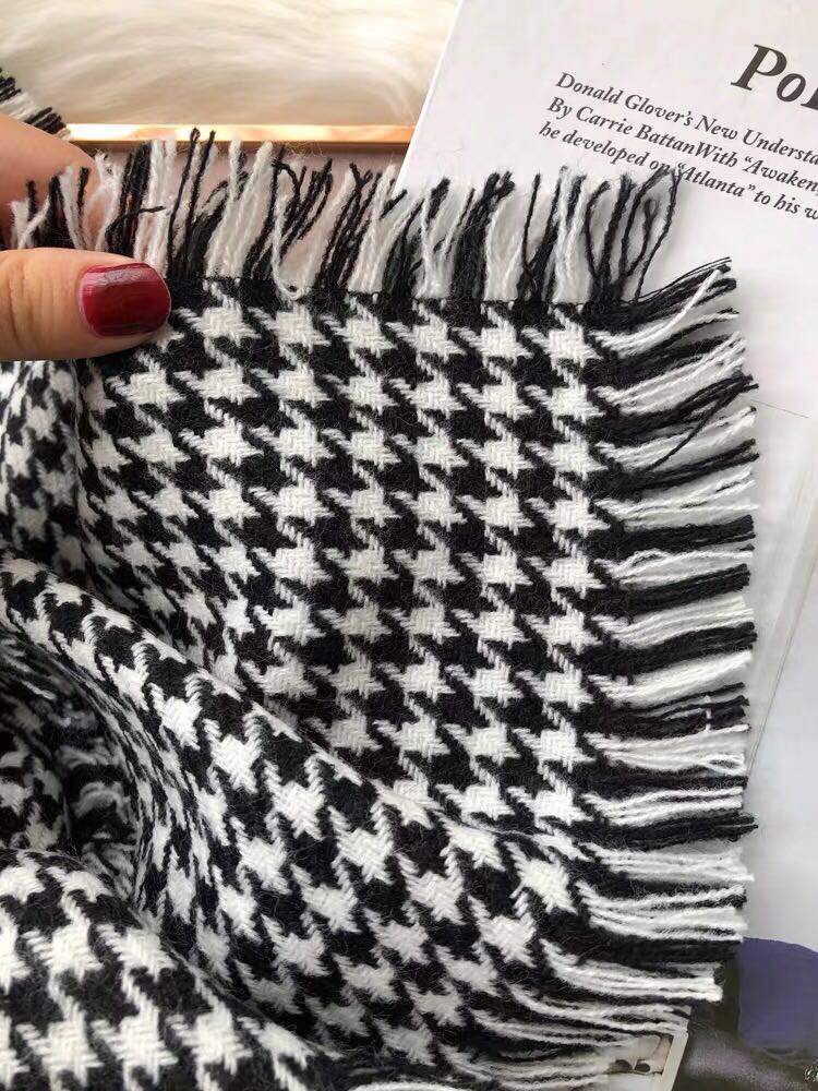 European And American Style Imitation Cashmere Scarf Shawl Dual Purpose Women Autumn And Winter Black And White Thousand Bird Check Double-Sided Thick Couple Neck Specification drawing
