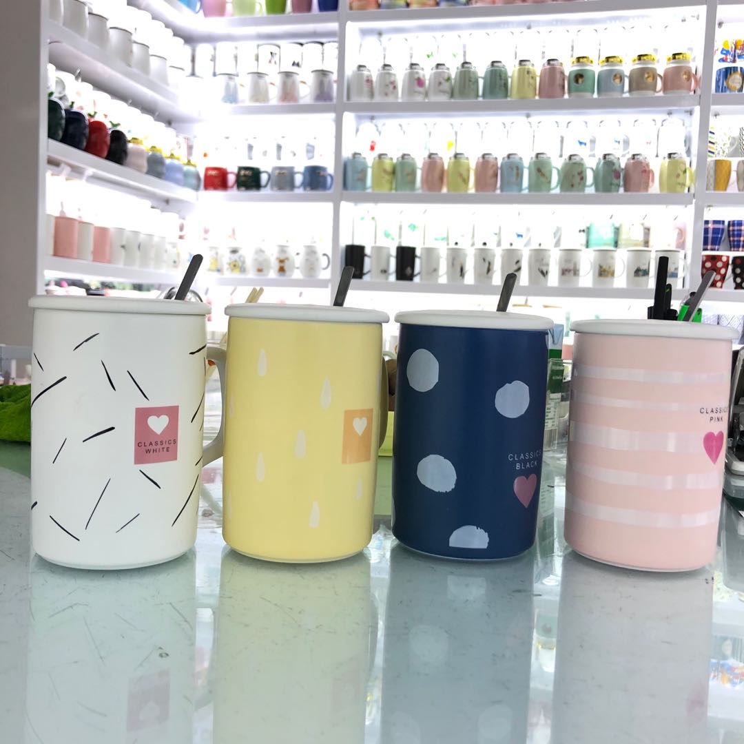 网红陶瓷带盖勺马克杯小清新水杯牛奶杯