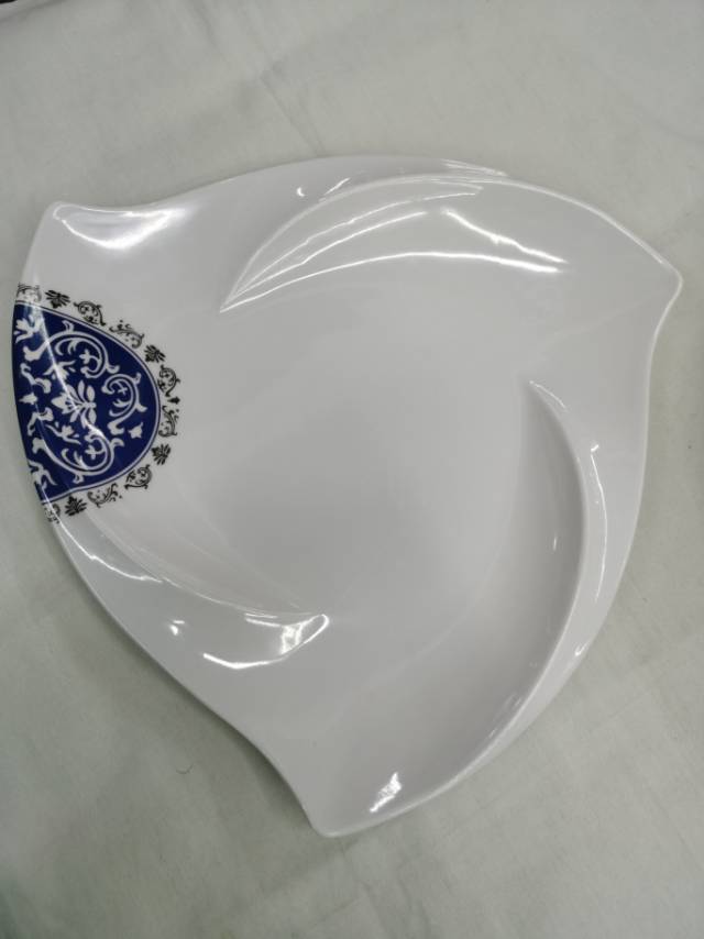Imitation Blue And White Melamine Imitation Porcelain White Round Dish Plastic Disc Platter Fast Food Cover Rice Buffet Plate Dish