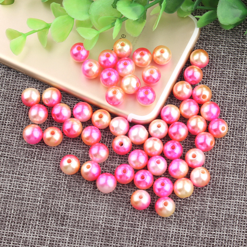 Multicolored pearl perforated straight hole pearl gradient color pearl abs round hand-sewn imitation pearl diy shoe and hat material