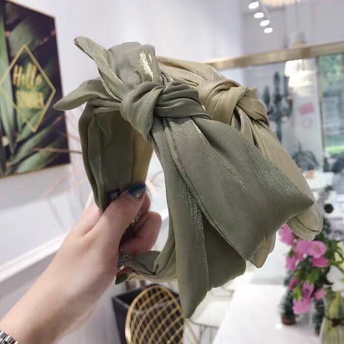 Korean double - layer fabric with large bow wide - edged headband full figure
