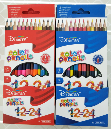 12支24色三角杆双头彩色铅笔易上色高级无毒环保彩色铅笔