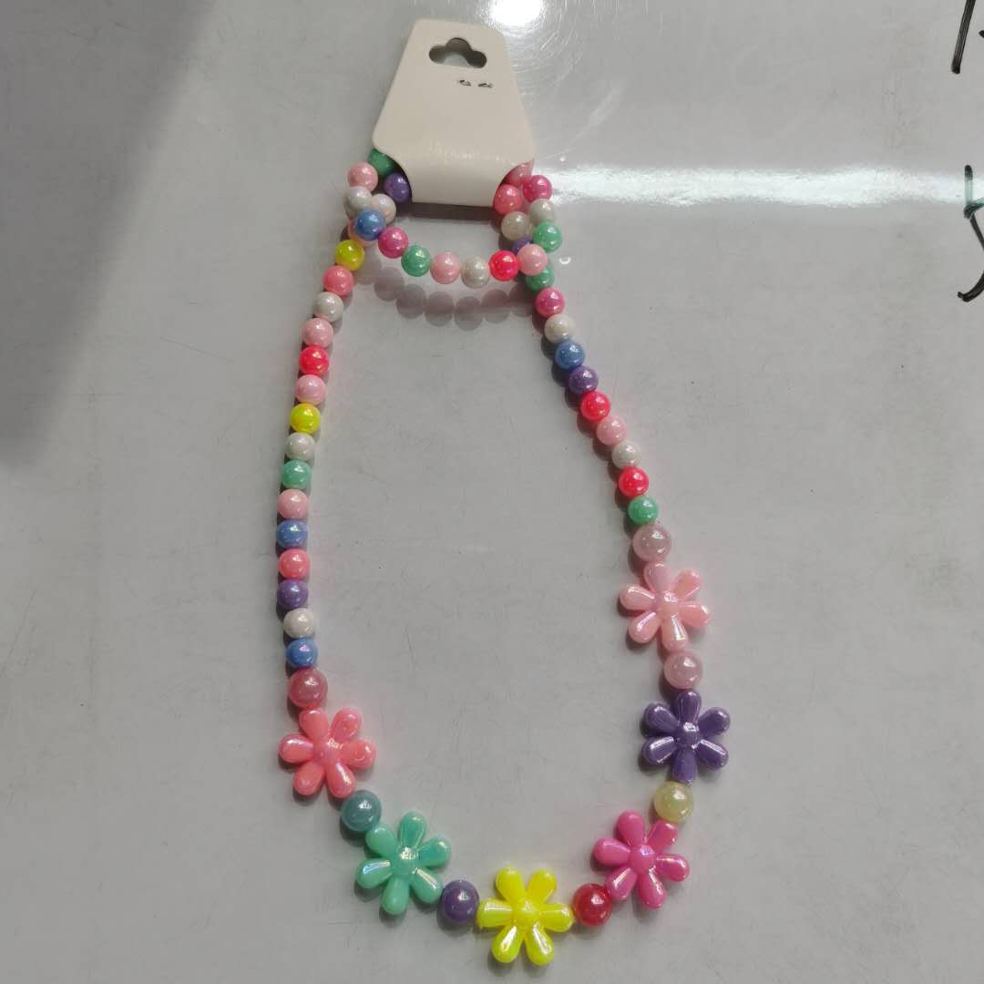 Korean-style fashionable children's colorful bead jewelry flower necklace details Picture