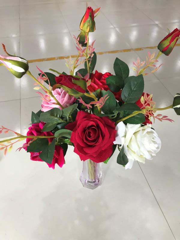 短枝2头角玫平头小雏菊 真花绢花室内假花干花玫瑰花花束餐桌花摆设客厅装饰花摆件