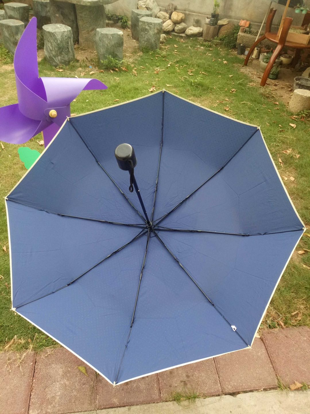 三折雨伞小清新水玉波点伞清新波点伞素黑伞细节图