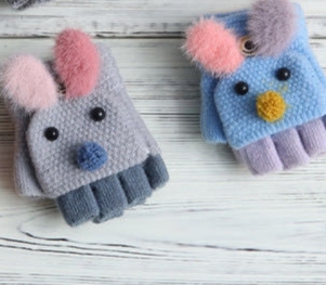 Gloves For Children With Clamshell Fall And Winter Plus Fleece Thickened Cute Warm Warm Windproof Students Outdoors details Picture