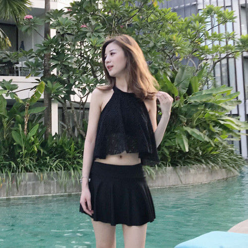 泳衣女夏季新款韩国保守温泉遮肚蕾丝学生小胸裙式高腰分体泳装女
