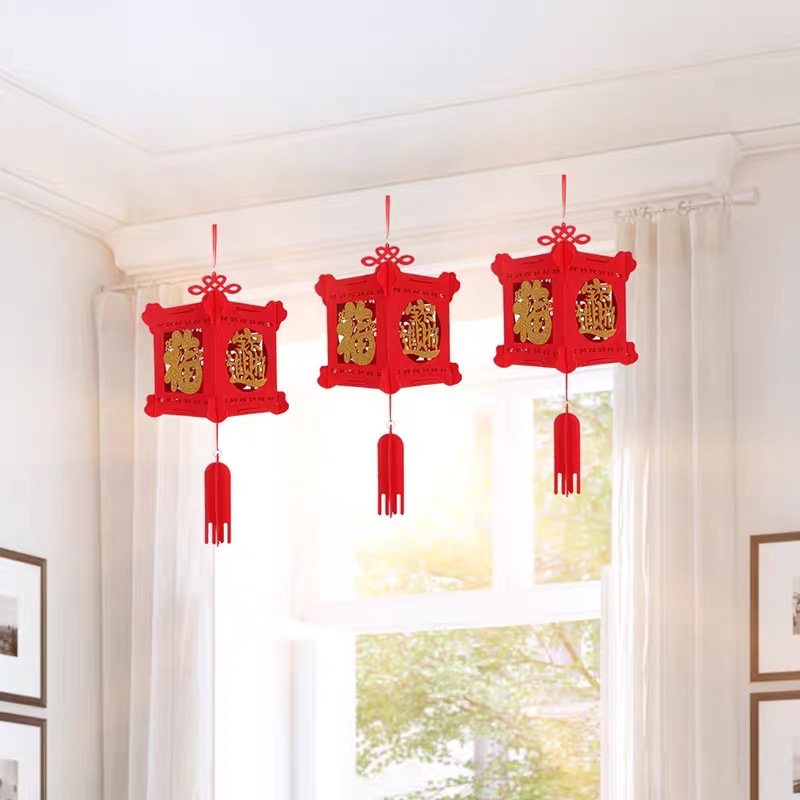 新年春节装饰品高档立体灯笼圆福字红宫灯商场过年大红灯笼挂饰