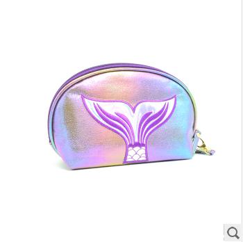 Embroidered beauty fish tail semi-circular bag rainbow crackle cosmetic bag