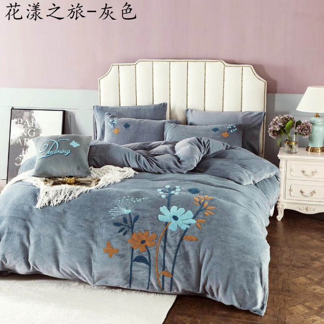 Imported fleece four-piece bed sheet, quilt cover, sheet, pillowcase, bedding thumbnail