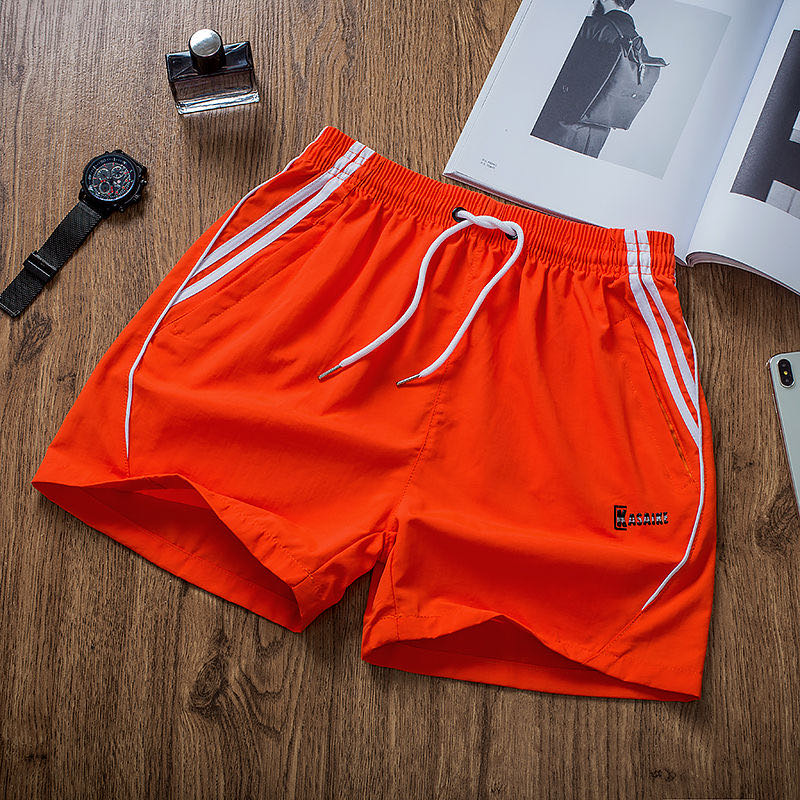 夏季男士休闲短裤跑步健身三分运动裤拉链口袋居家睡裤速干沙滩裤橙色图