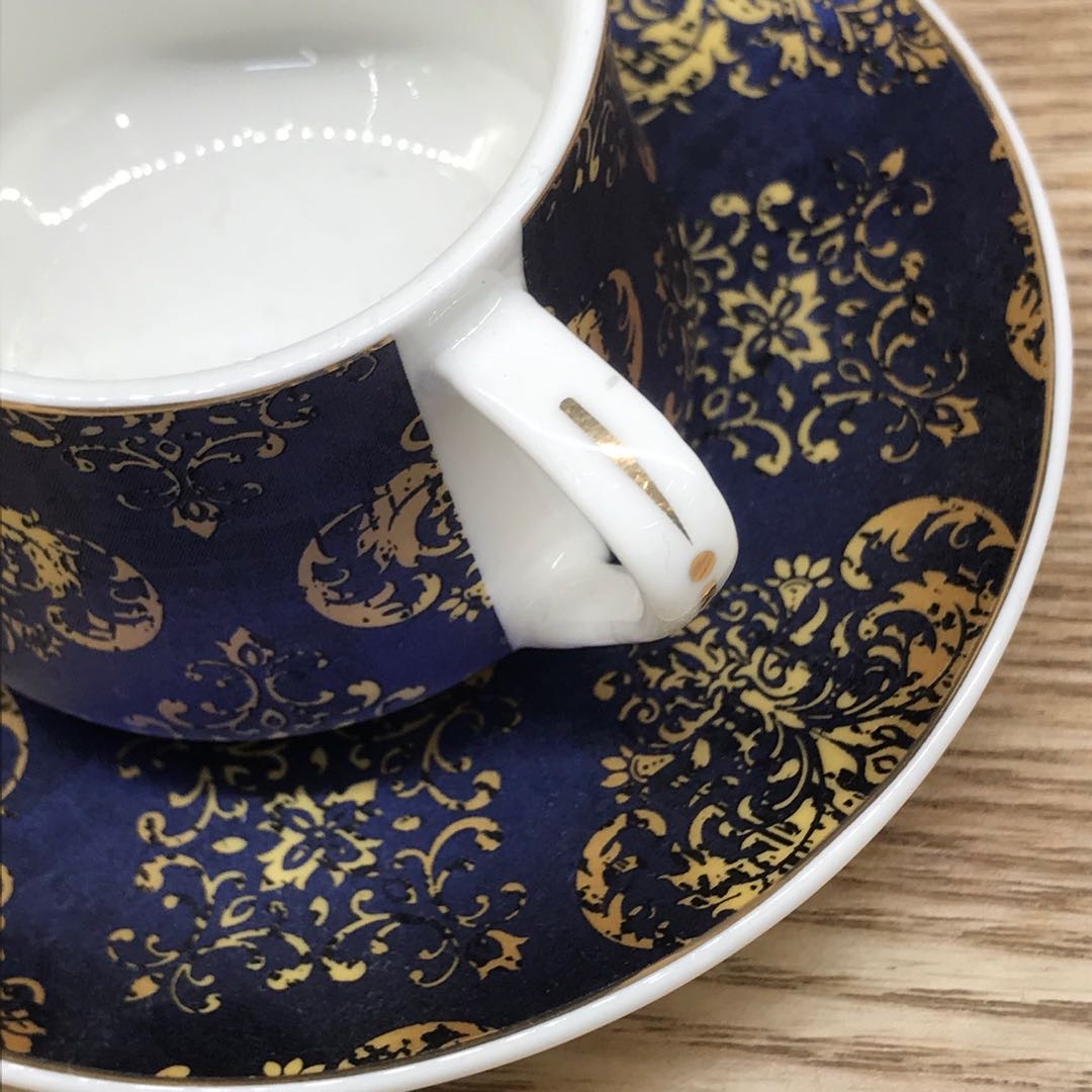 Cool And Elegant Blue Color With Electroplated Gold Cup Coffee Cup details Picture