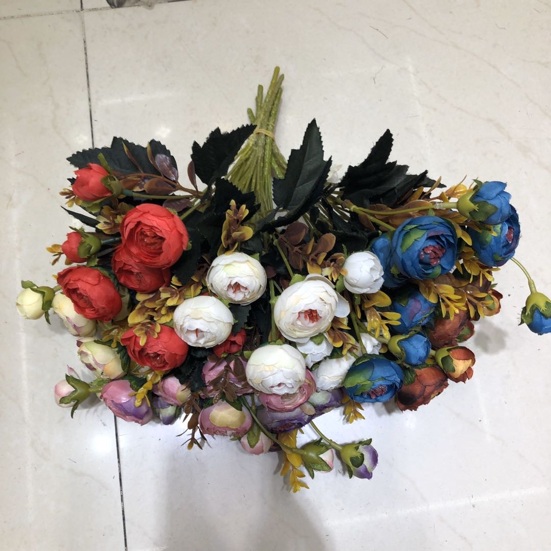 Factory Direct Sales Simulation Tea Bud Silk Cloth Decoration Simulation Rich Rose Bouquet Wedding Road Layout Fake Flowers Specification drawing