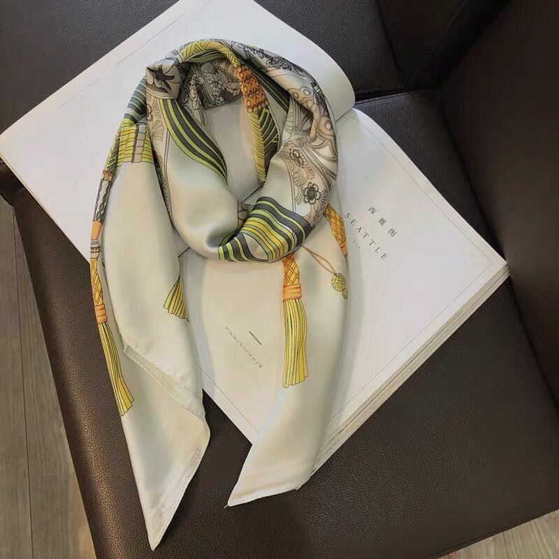 String Fringe Printed 90 Square Silk Scarf Feminine Imitation Silk Satin Specification drawing