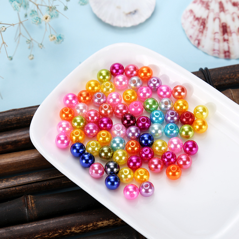 Colorful straight-hole imitation pearl high-gloss water-polished perforated ABS plastic pearl diy beaded bag material, jewelry accessories