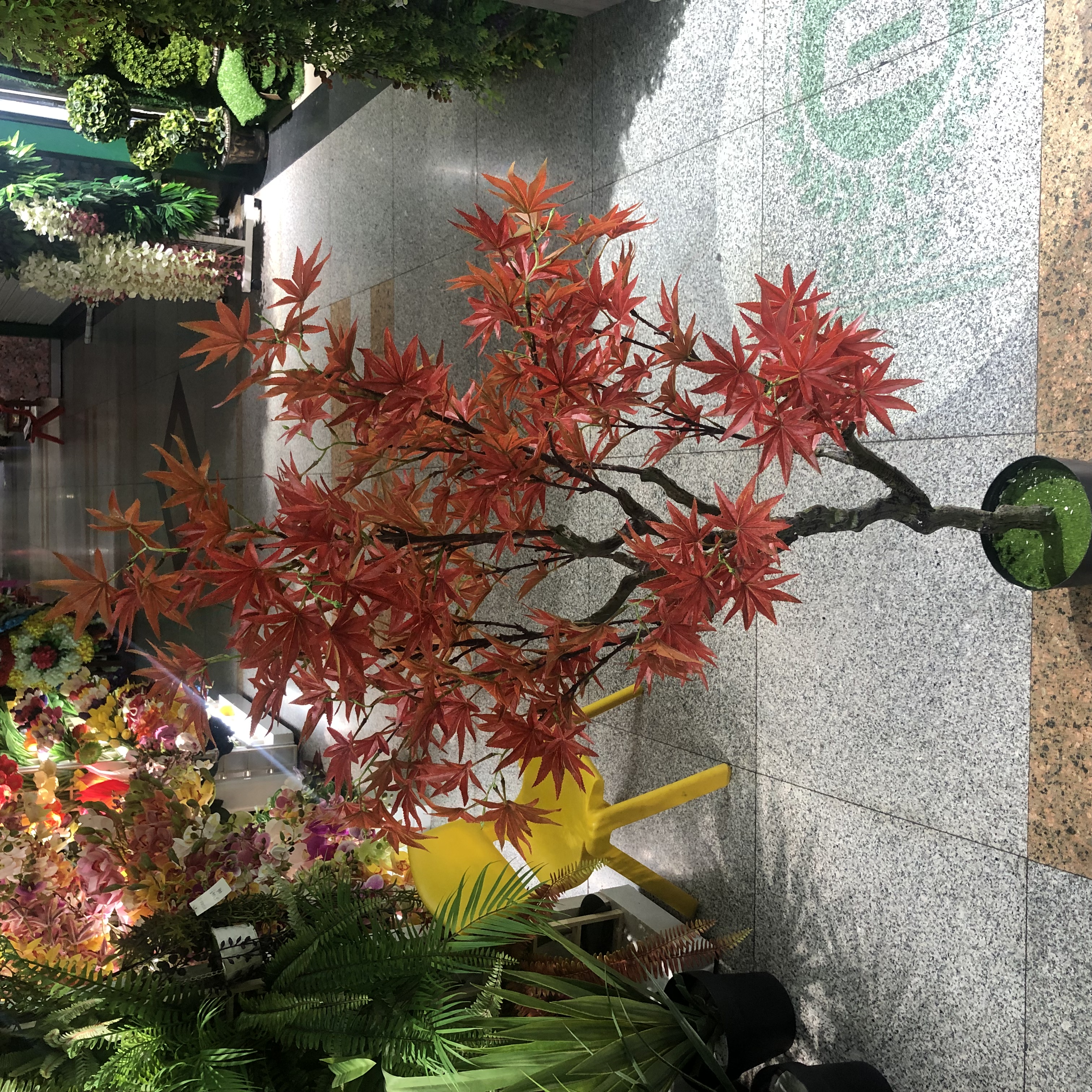 仿真枫叶树假红枫树盆栽假树落地客厅装饰假花树塑料5杆