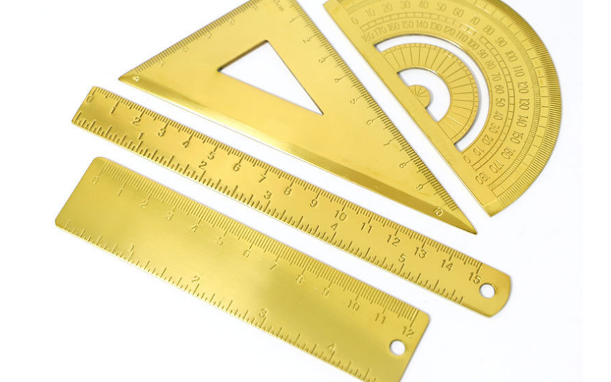 不锈钢直尺三角尺金色复古半圆仪量角器三角板