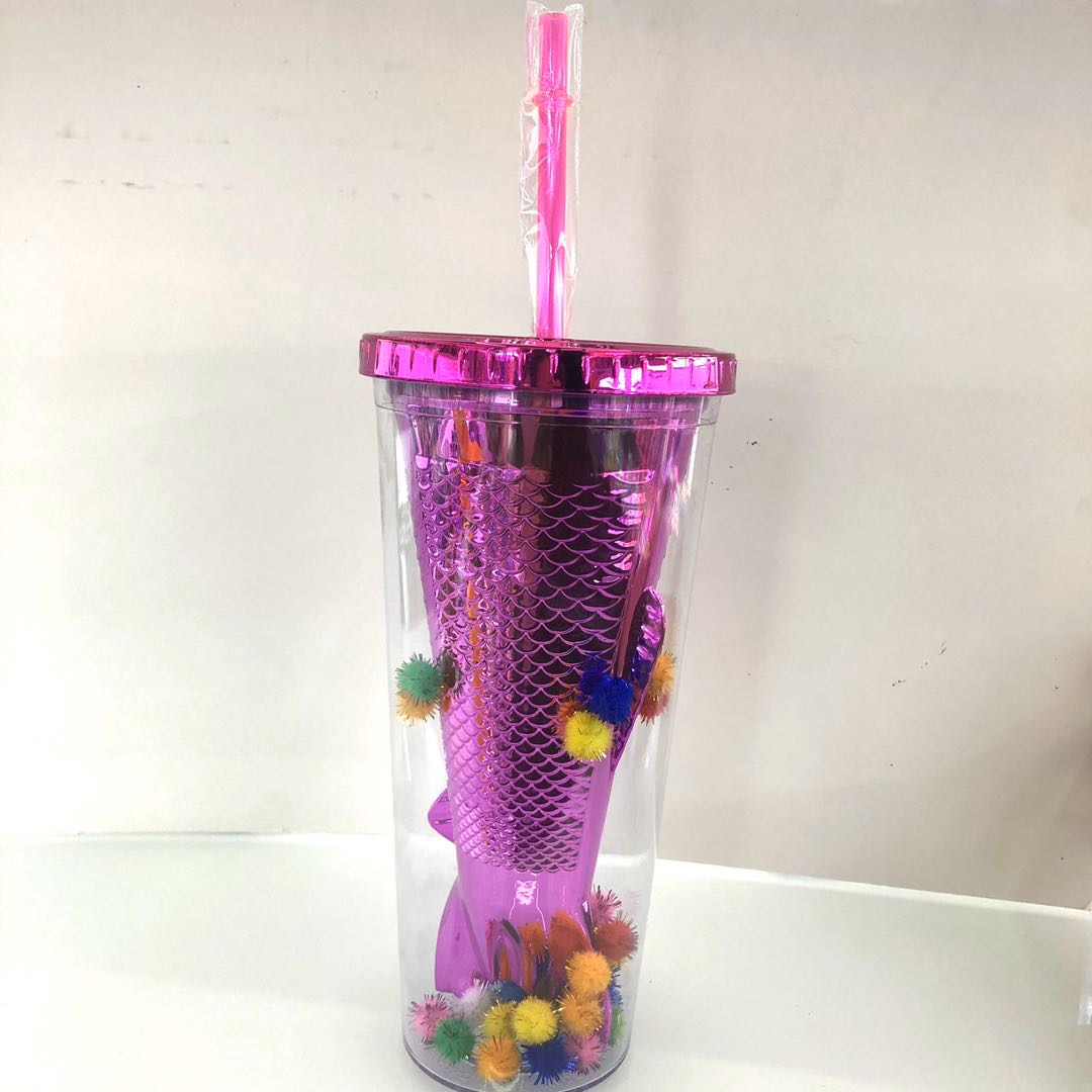 Fishtail feather ball double colorful juice glass beer glass bar drinking glass liquid cold glass
