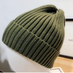 Dark Green Simple Day Tie Straight Woolen Hat Children's Winter Korean Version Of All Women's Autumn And Winter Sweet Fluorescent Hat Warm Knit Hat