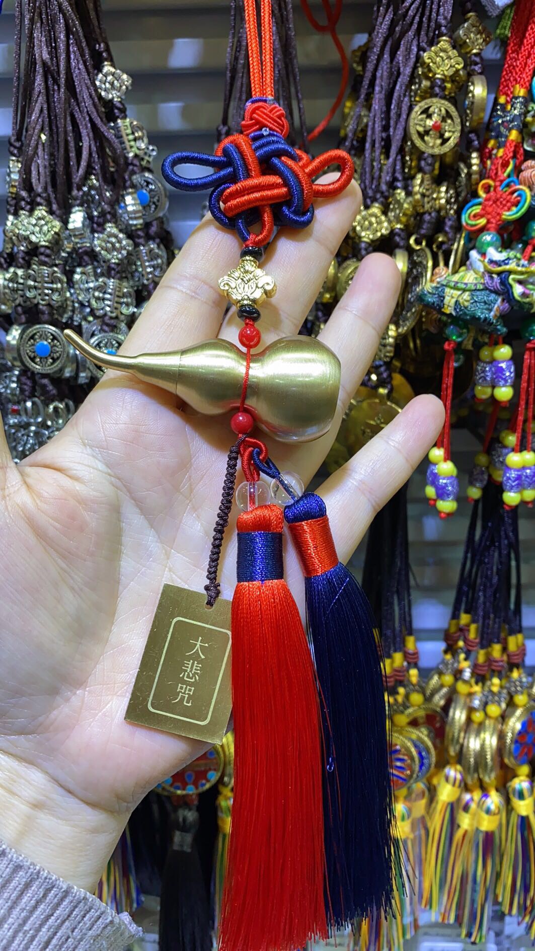 Pure copper gourd double tassel car rearview mirror pendant thumbnail
