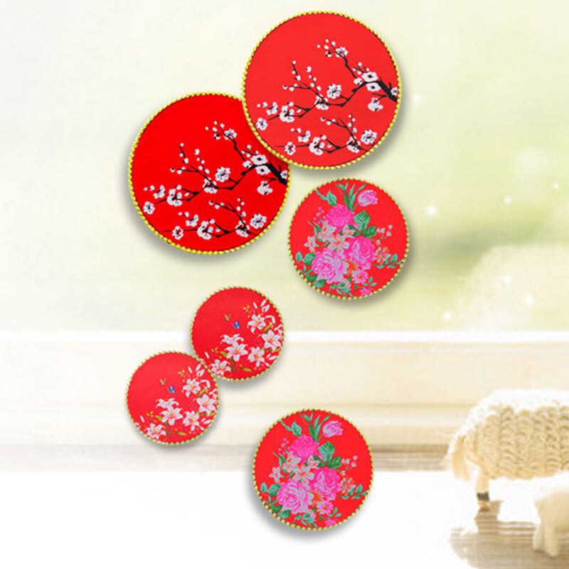New Chinese Wedding Decoration Color Cloth Circle Wedding Room Decoration Bedroom Living Room Wall Decoration Happy Words With Wedding Background Specification drawing