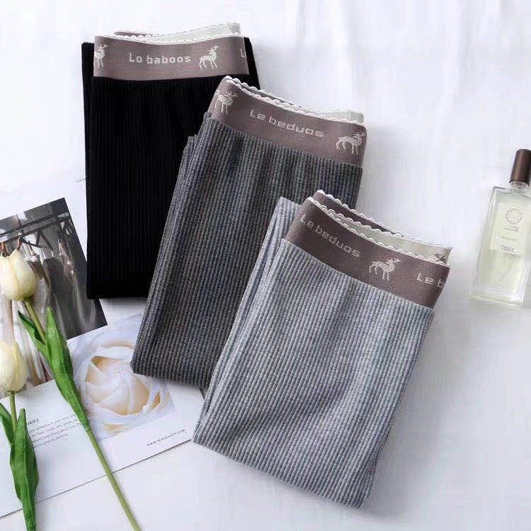 打底裤女春秋外穿螺纹高腰薄款显瘦纯棉大码弹力灰色小脚裤九分裤产品图