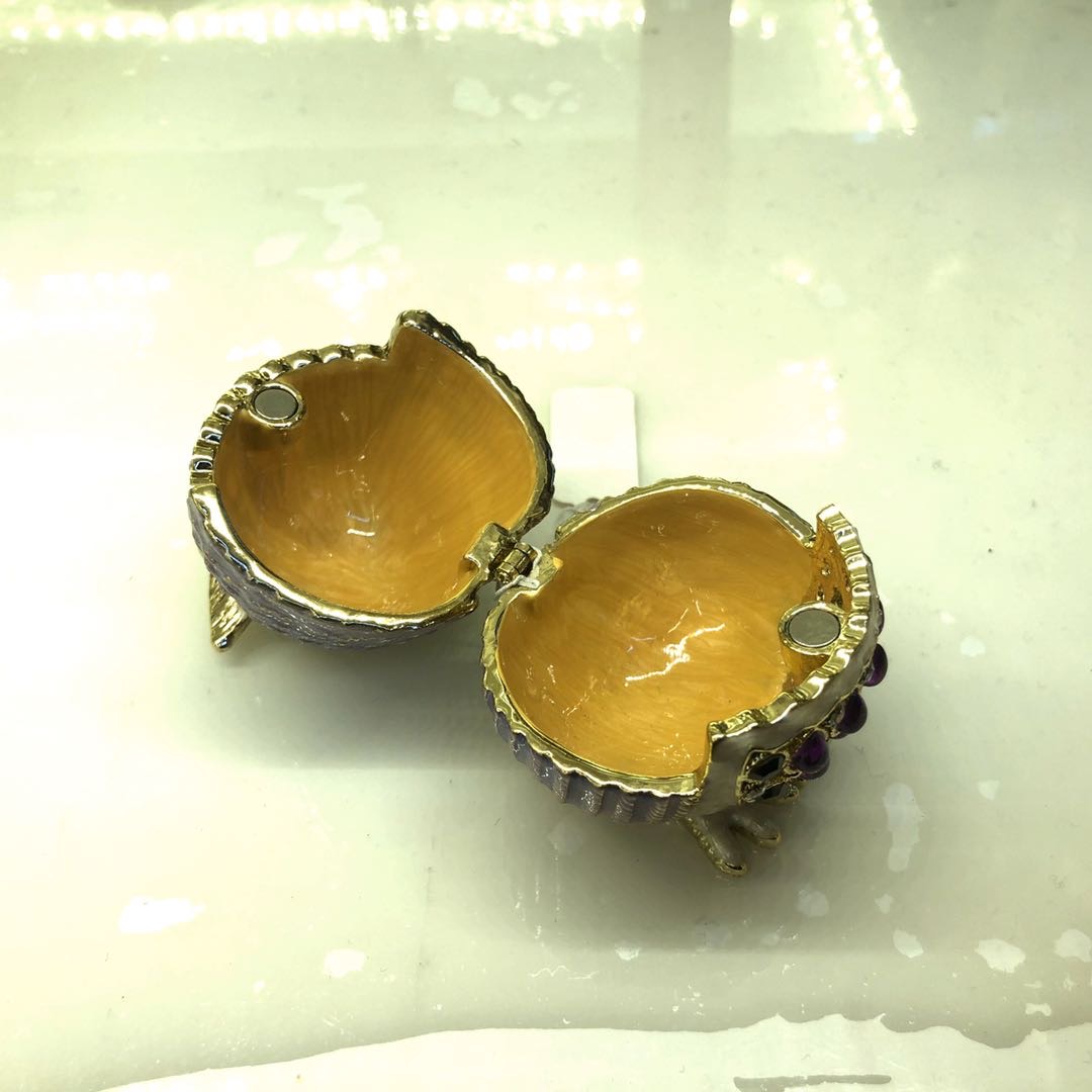 紫猫头鹰合金首饰盒婚庆礼品摆件工艺品镶嵌水晶摆件细节图