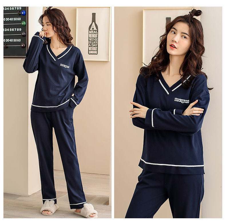 Spring And Autumn Long Sleeve Thickened 100% Cotton Pajamas Female Winter Set Korean Version Loose Can Be Worn Outside Specification drawing