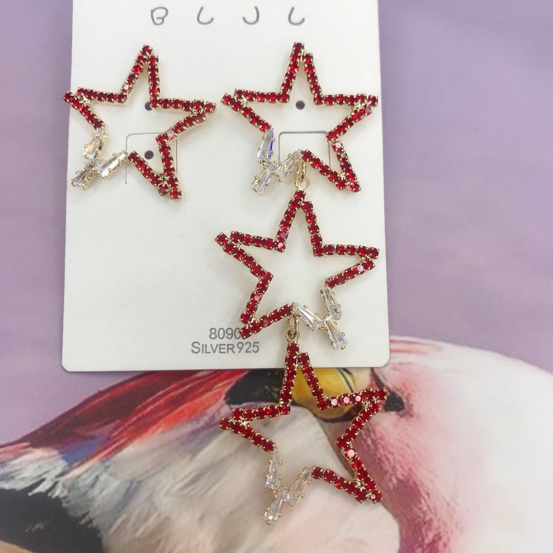 Trendy bestseller micro-set colored diamond earrings, long asymmetrical personalized and fashionable earrings, star earrings details Picture