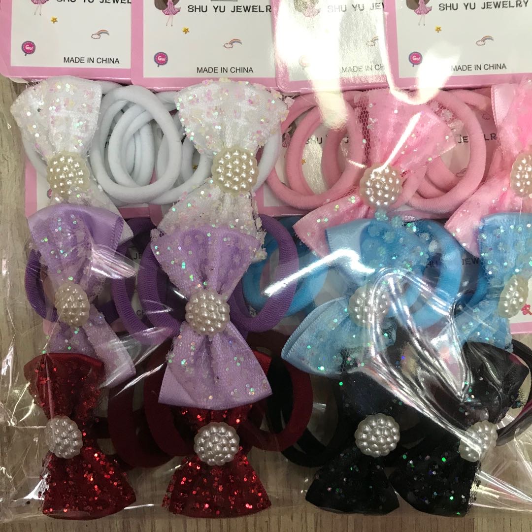 Korean bun head gauze patchwork bow leather band hair accessories 100 hair band head rope fashion ponytail hair
