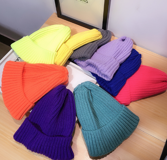 Bright Orange Japanese Straight Woolen Hat Children's Winter Korean Version Of All Women's Autumn And Winter Sweet Fluorescent Hat Warm Knit Hat details Picture