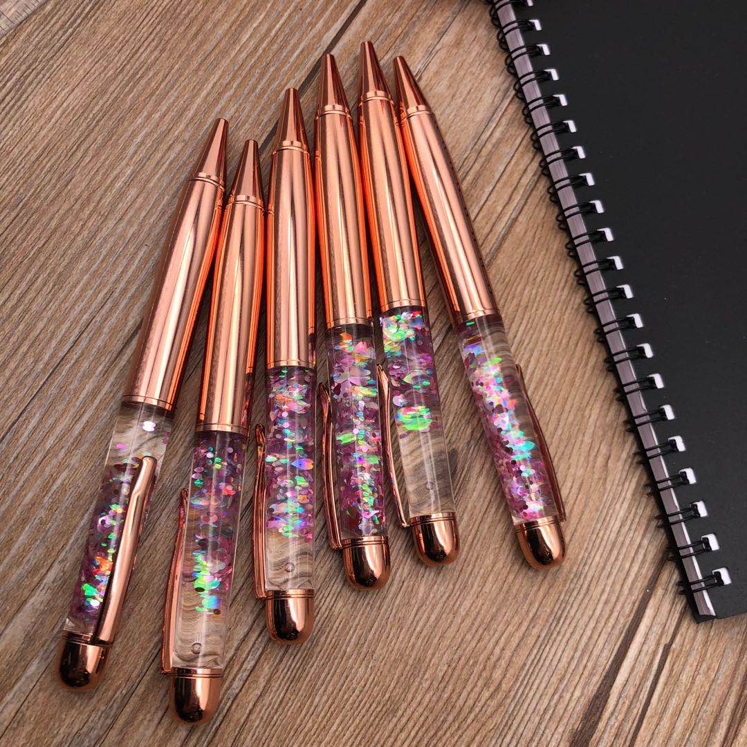 Rose gold ink pen, metal ballpoint pen, student office and business pen details Picture