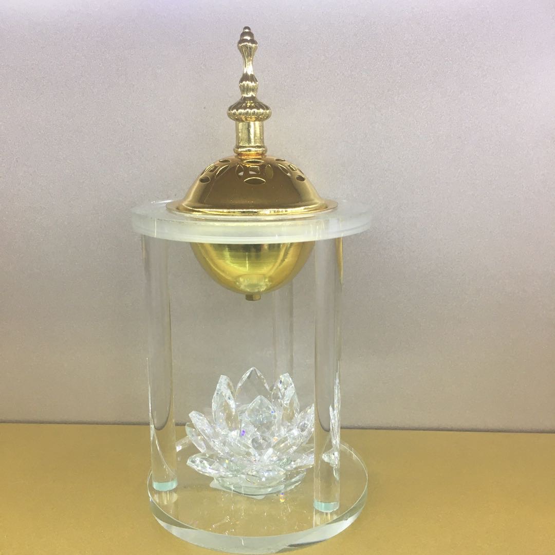 QYL 水晶铁艺镀金香炉家居装饰摆件电镀香炉