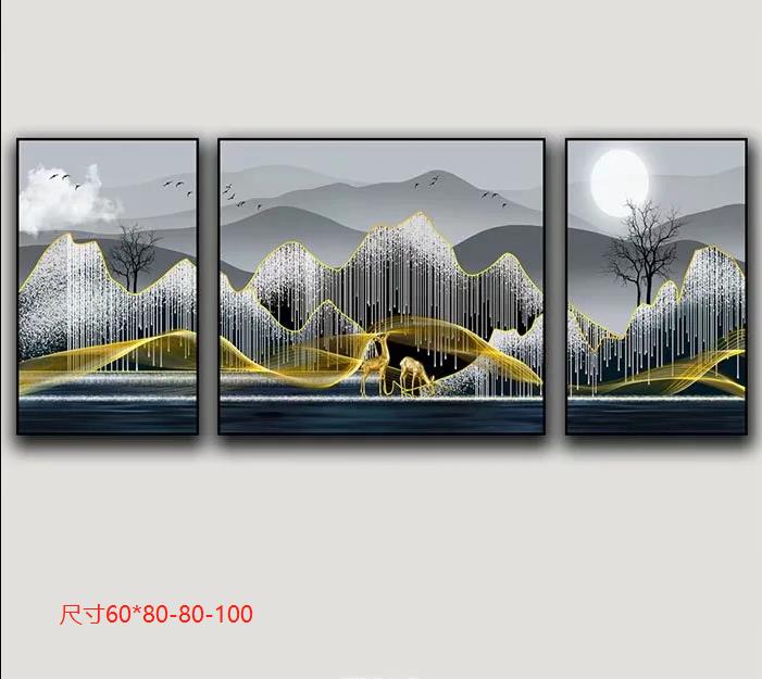 新中式轻奢晶瓷画现代简约客厅入户装饰画餐厅玄关背景墙画壁画图