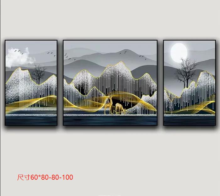 新中式轻奢晶瓷画现代简约客厅入户装饰画餐厅玄关背景墙画壁画