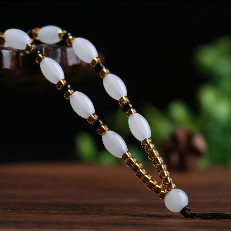 Hand-Woven Black Bead Chicken Wing Wood Imitation Black Pea Green White Jade Bead Amber Bead Gold Beeswax Lanyard Necklace Rope Specification drawing