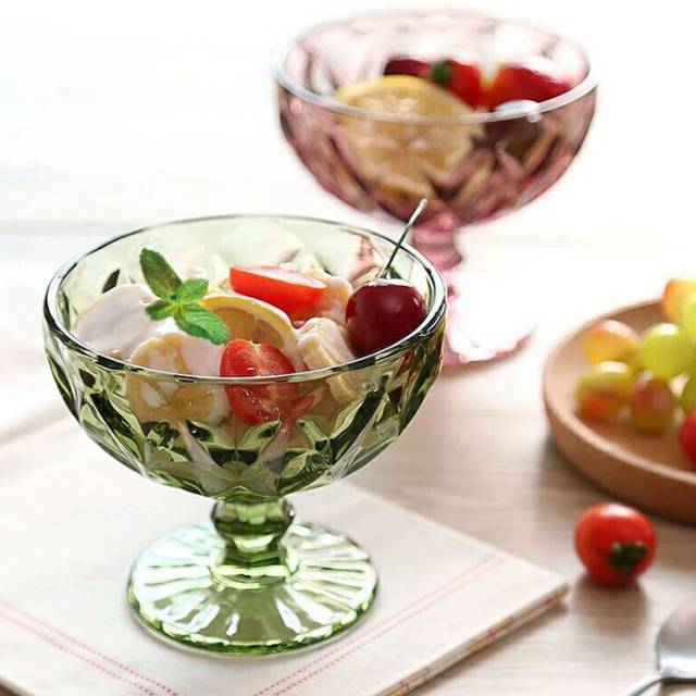 Factory direct sales of large rhombus-shaped creative European retro relief ice cream cups, ice cream bowls, dessert cups and glass highball cups details Picture