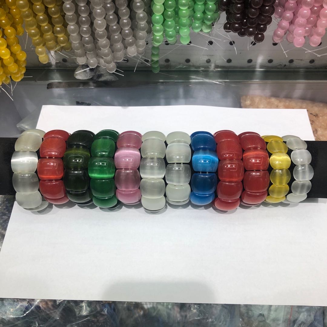 手排猫眼石手镯首饰多色高档皮质手链