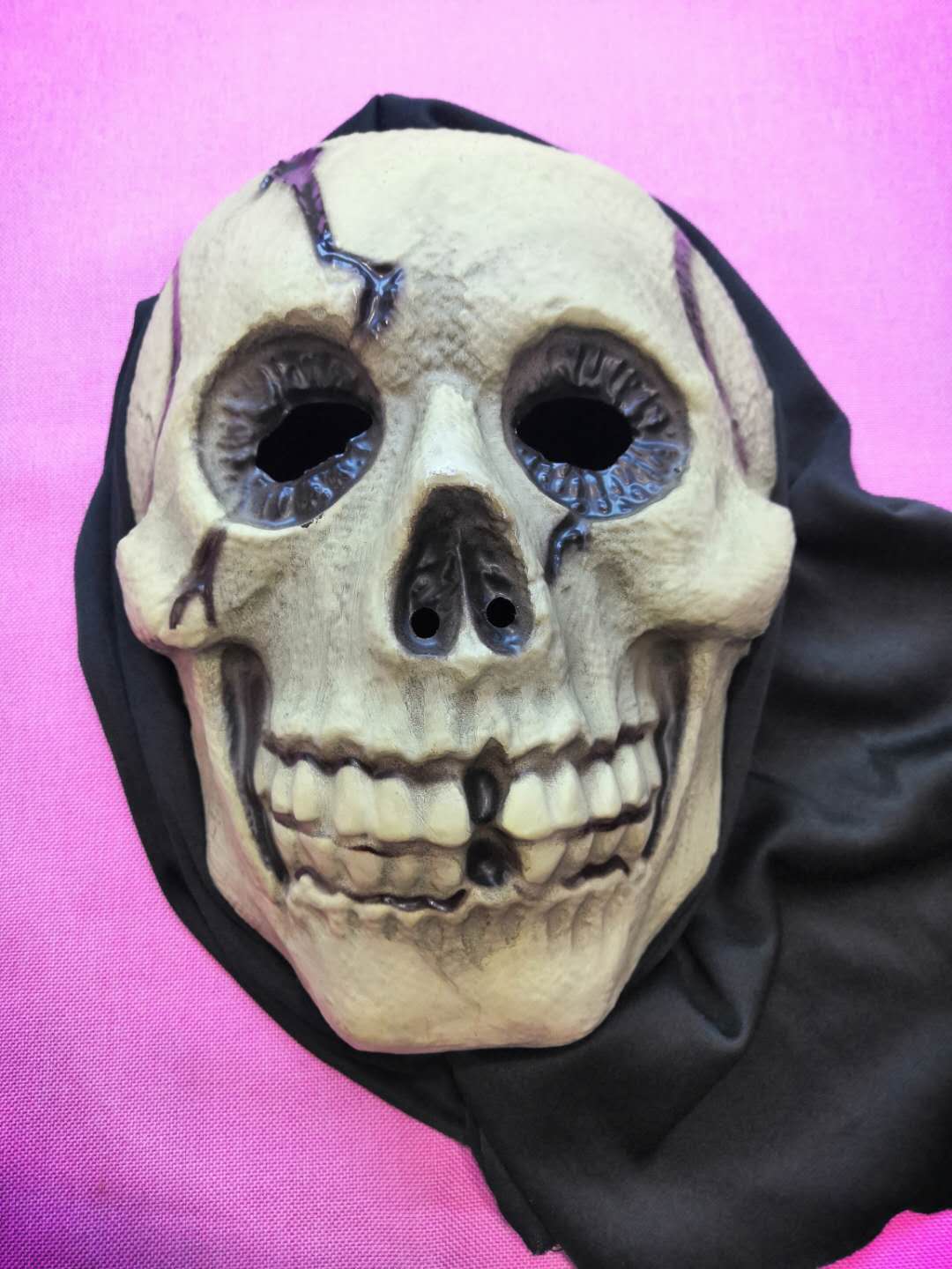 PVC骷髅头带布面具万圣节恐怖回魂面具厂家批发图