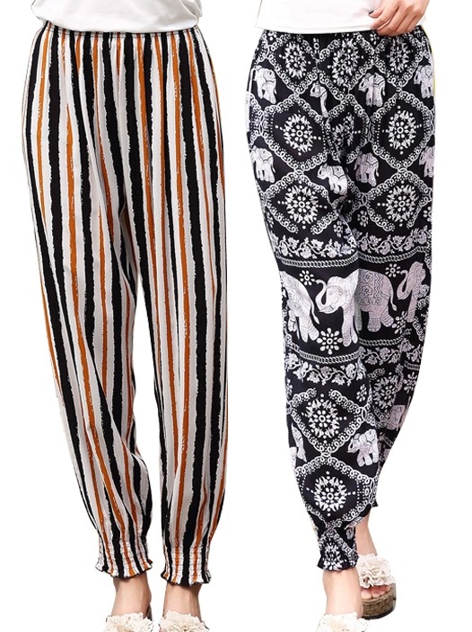 Comfortable cotton silk printed lantern pants, women's summer nine-inch pants, ethnic style Harem pants, women's pants, loose beach pants. 2 Specification image