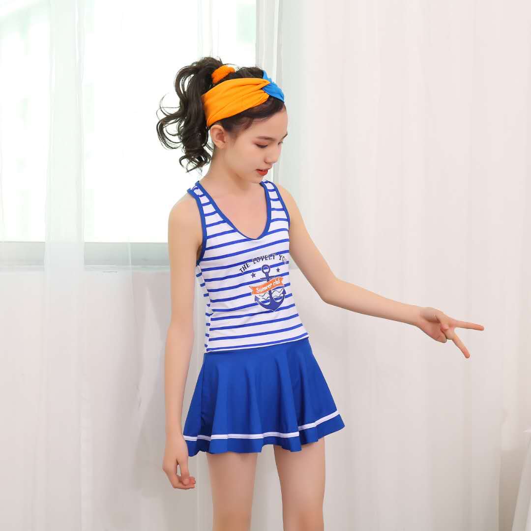 女童泳衣中大童学生少女12-15岁儿童韩国连体裙式运动温泉游泳装