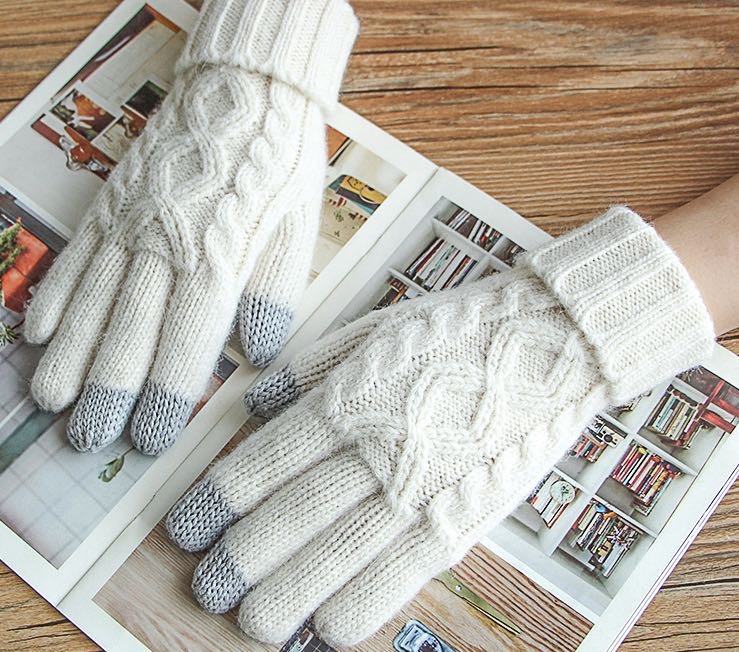 冬季加厚羊毛触屏保暖手套情侣款手套时尚分指男女手套