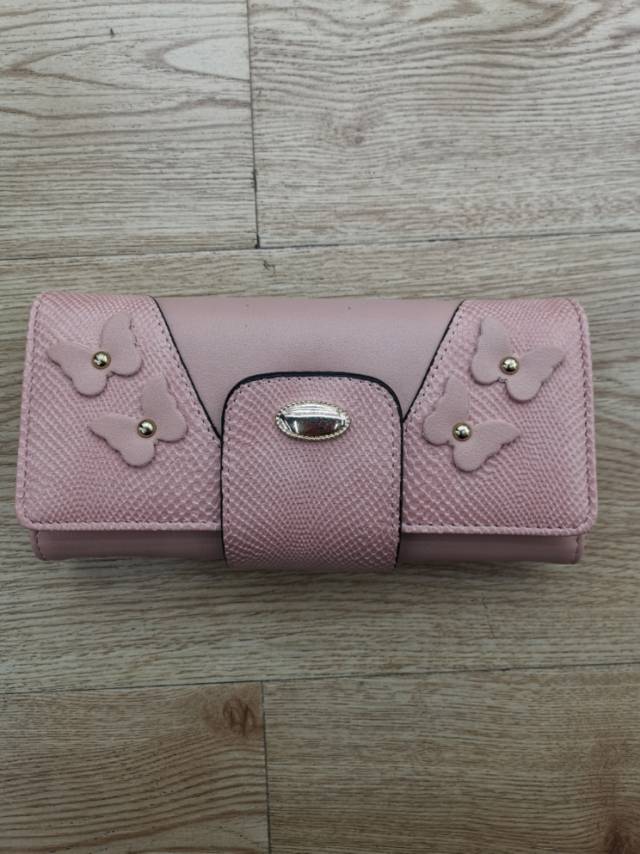 Factory Direct Pink Butterfly Ladies Long Triple Fold Multifunctional Wallet Large Capacity Card Bag Clutch Bag 1101
