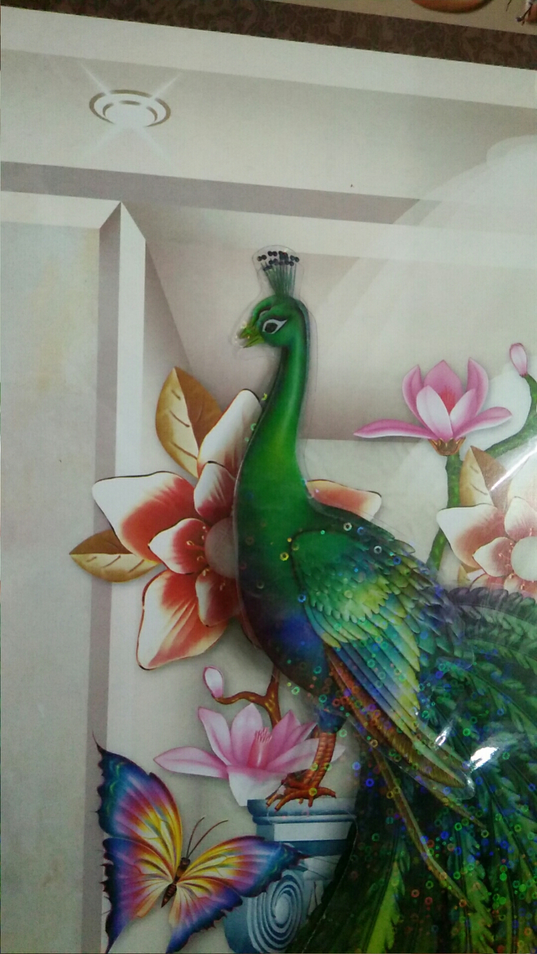 Self-adhesive 3D stereoscopic background wall stickers and peacock wallpaper for the entrance hall decorative painting details Picture