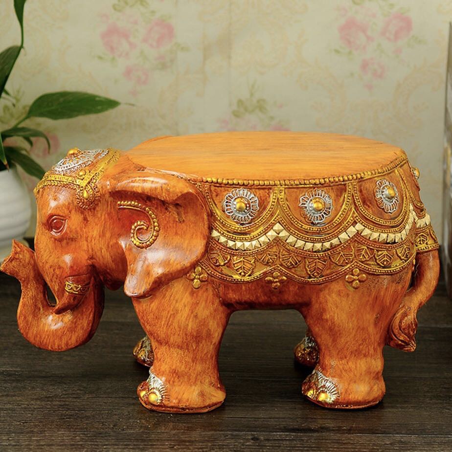 9, 558-4 Imitation wood shoe-changing stool elephant handicraft articles decorated with Thai golden elephant household decoration