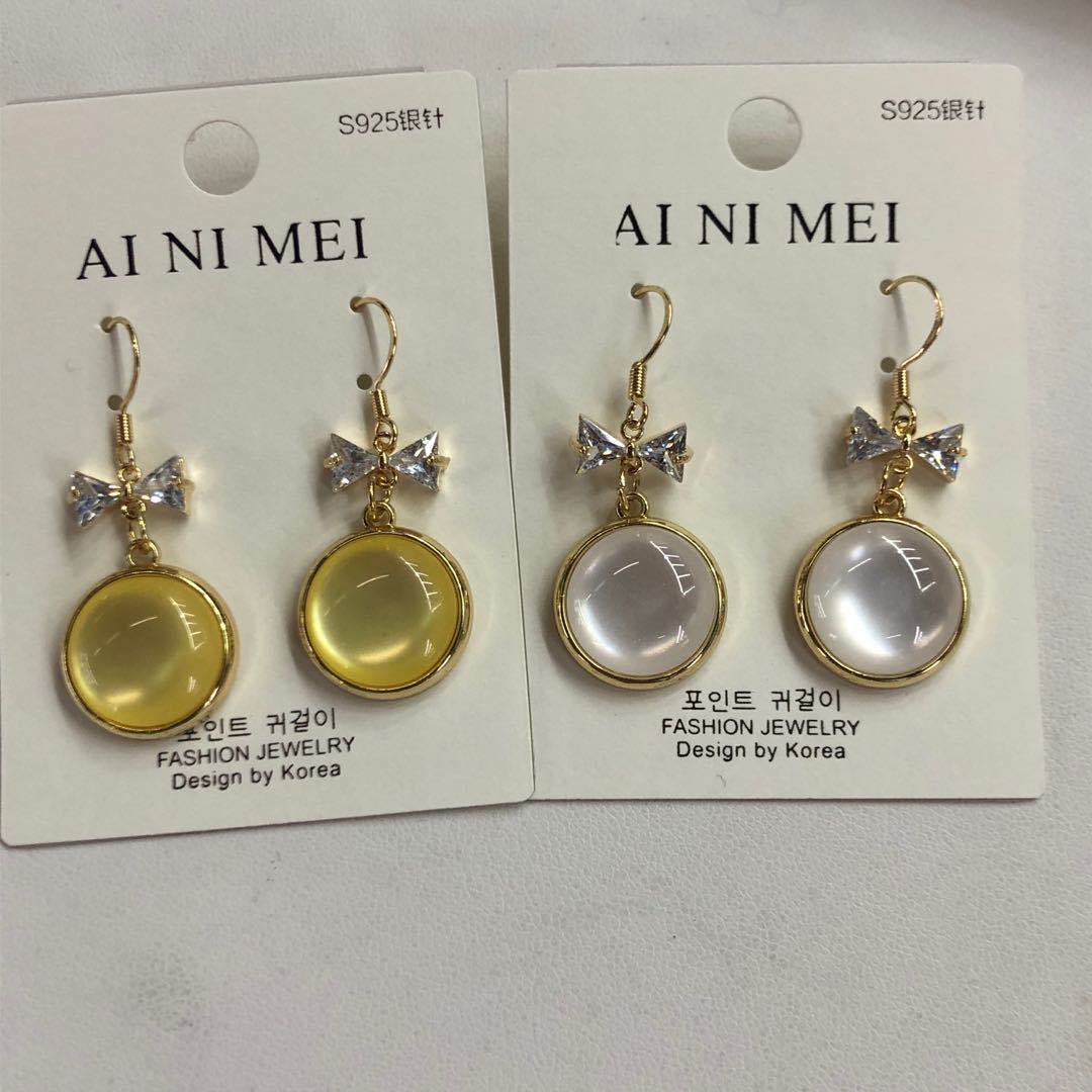 Bow long earrings, candy-colored earrings, silver needle anti-allergy Korean-style trendy earrings, slimming accessories details Picture