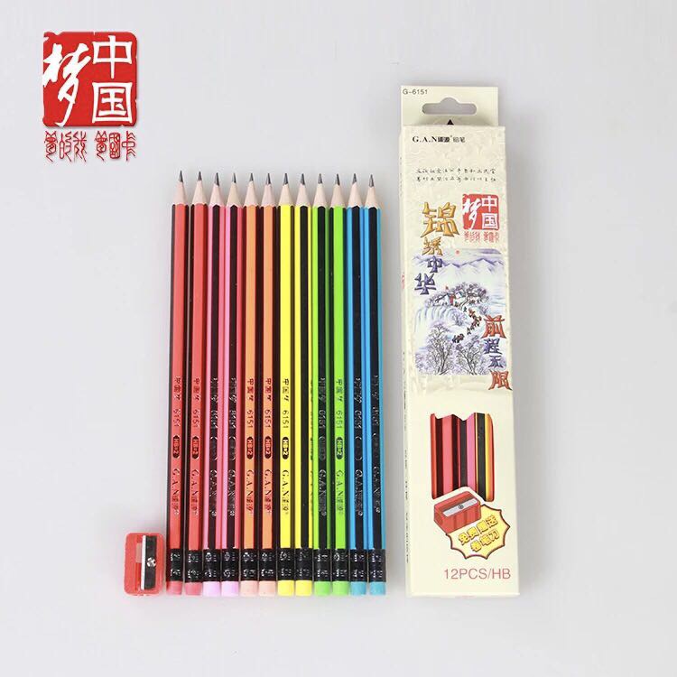 Yiwu Selection G-6151 pencil Chinese dream HB fengyuan send pencil sharpener hexagonal pole high to play leather head thumbnail