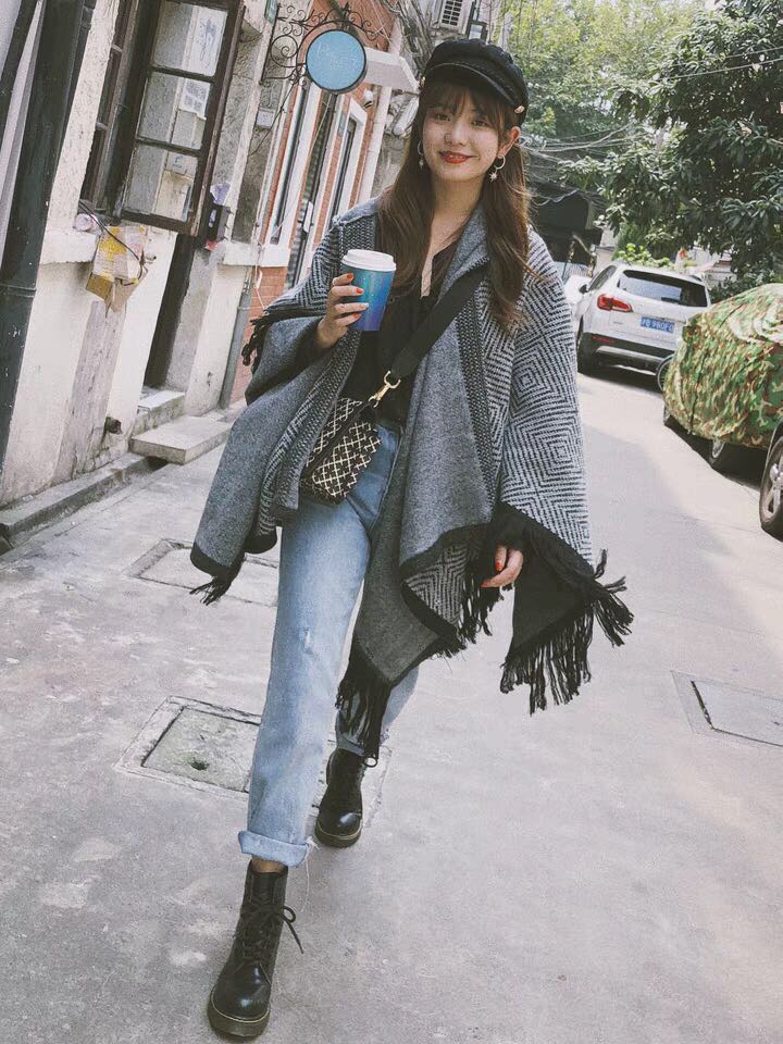 Women's Fashion Trend Casual Europe And The United States Often Hat Fringe Rhomboid Awning full figure