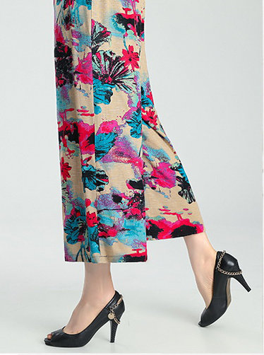 女装新夏季宽松舒适休闲花色阔腿松紧裤2020产品图