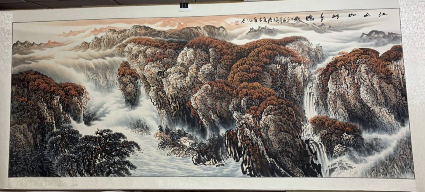 手绘大堂客厅国画山水画